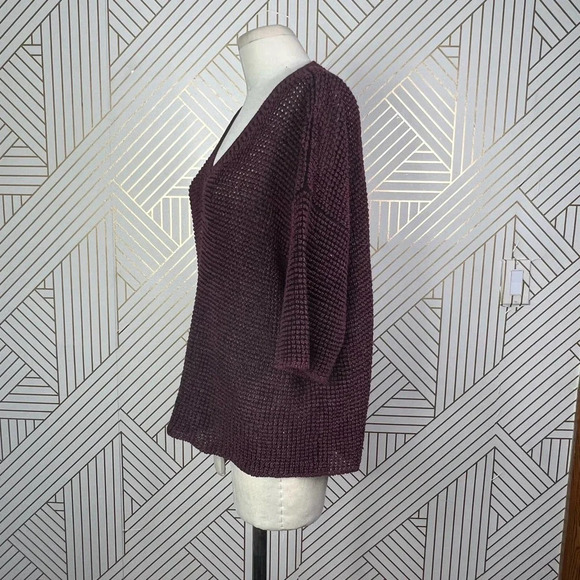 Isabel Marant Maroon Purple Open Knit Linen Blend V-Neck Sweater Size 38‎ / US 6 - Picture 6 of 12